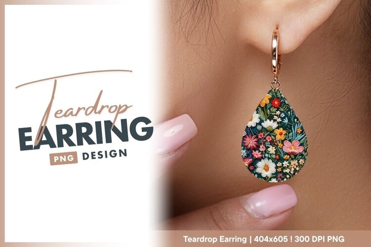 Embroidered Floral Pattern with Colorful teardrop earring example image 1