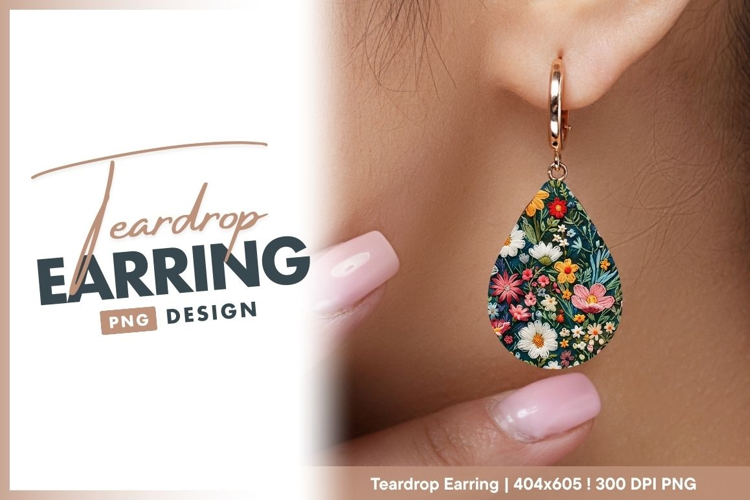 Embroidered Floral Pattern with Colorful teardrop earring