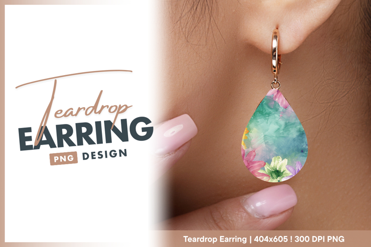 Watercolor floral background teardrop earring png