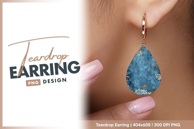 Blue Grunge Floral Background with Embossed teardrop earring