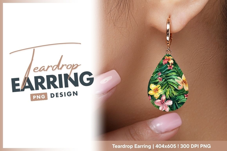 Watercolor Tropical Floral Pattern with teardrop earring