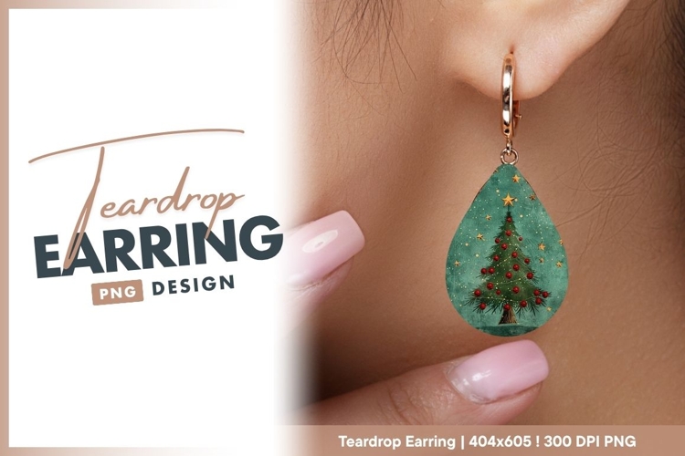 Christmas Tree with Red Ornaments and Gold teardrop earring