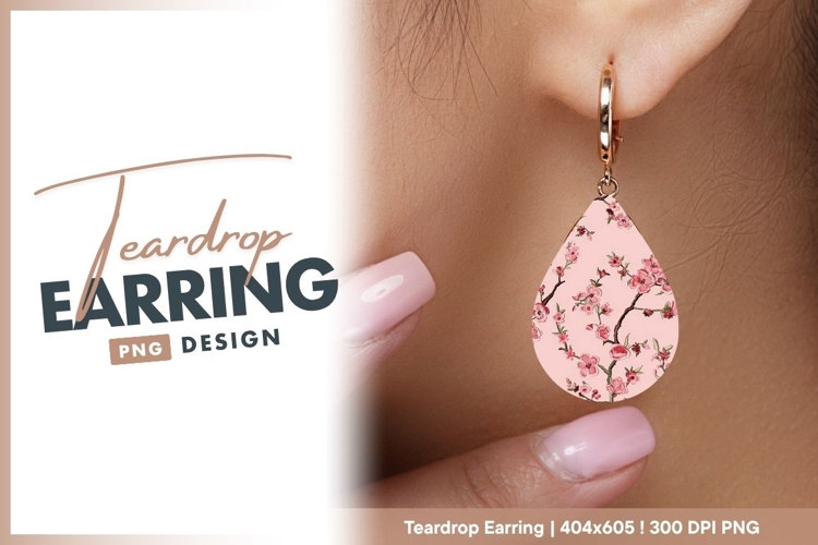 Dark Green Floral Pattern with Leafy teardrop earring