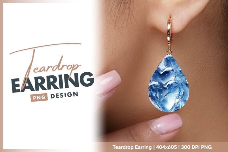 Abstract Blue Hearts Ice Crystal Shapes teardrop earring