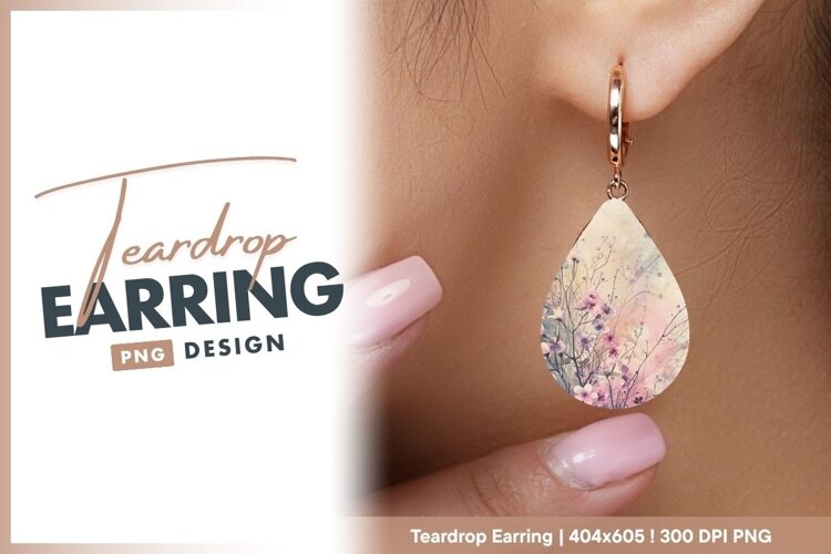 Watercolor Floral Illustration in Soft Pink teardrop earring example image 1