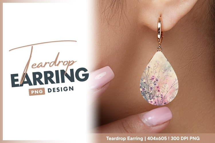 Watercolor Floral Illustration in Soft Pink teardrop earring