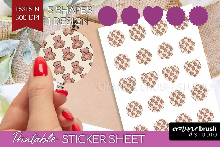 Teddy Bear Round Sticker - Valentine Printable Sticker Sheet