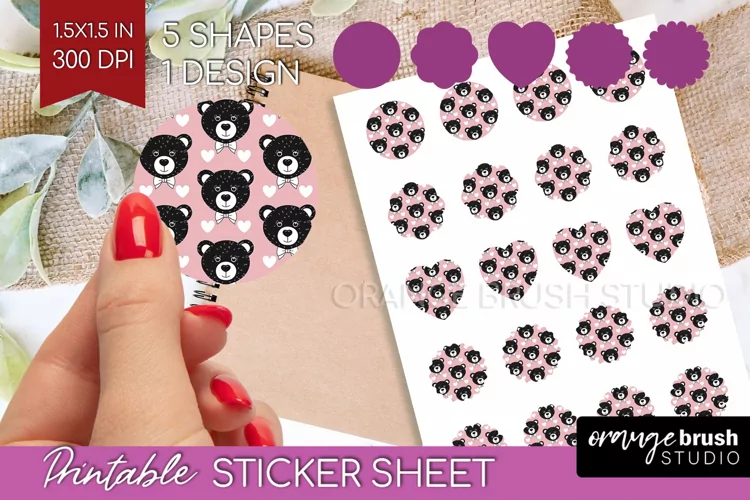 Teddy Bear Round Sticker - Valentine Printable Sticker Sheet