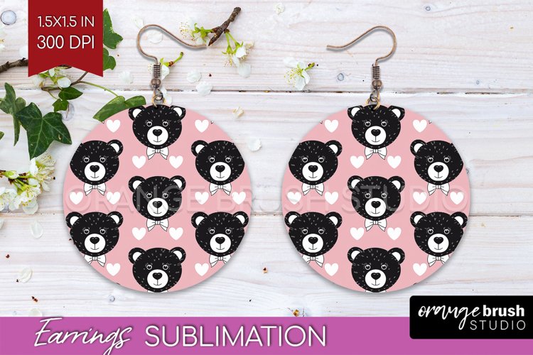 Teddy Bear Round Earrings - Valentine PNG Sublimation