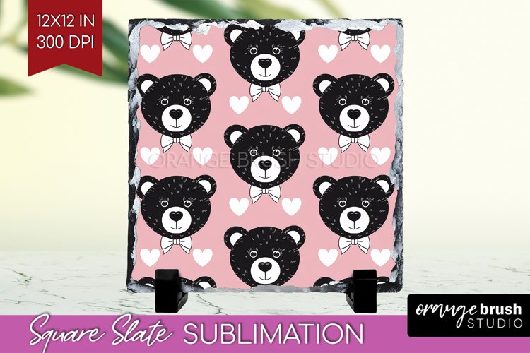 Teddy Bear Slate PNG - Valentine Square Slate Sublimation