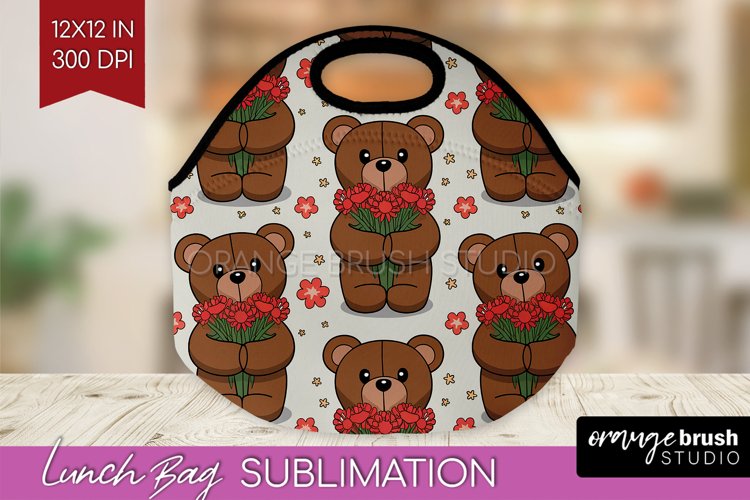 Teddy Bear Lunch Bag - Valentine Lunch Bug PNG Sublimation
