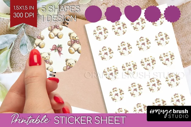 Teddy Bear Round Sticker - Valentine Printable Sticker Sheet