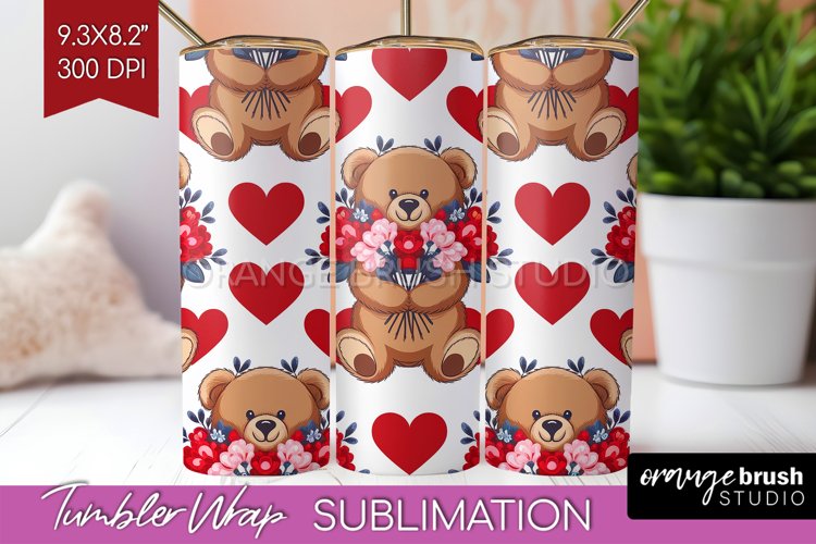Teddy Bear Tumbler Wrap - Valentine Tumbler PNG Sublimation