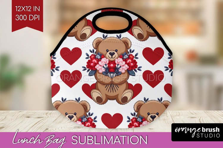 Teddy Bear Lunch Bag - Valentine Lunch Bug PNG Sublimation