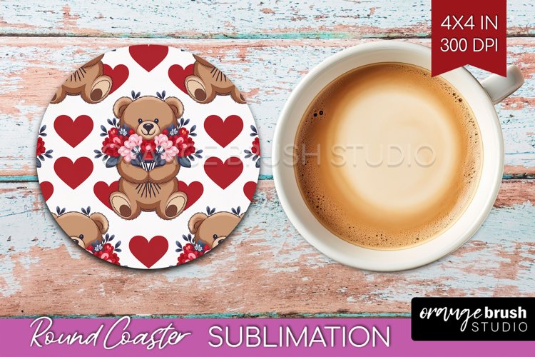 Teddy Bear Round Coaster - Valentine Coaster PNG Sublimation