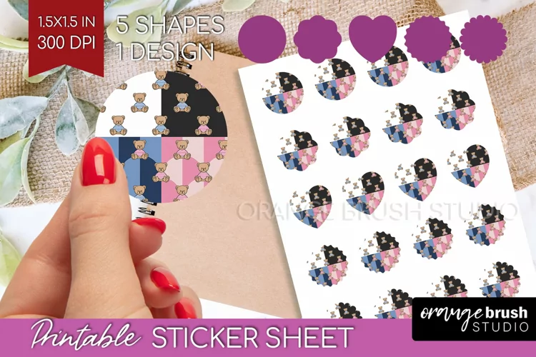Teddy Bear Round Sticker - Valentine Printable Sticker Sheet