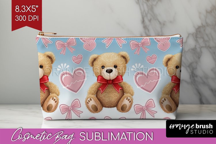 Teddy Bear Cosmetic Bag - Valentine Makeup Bag PNG