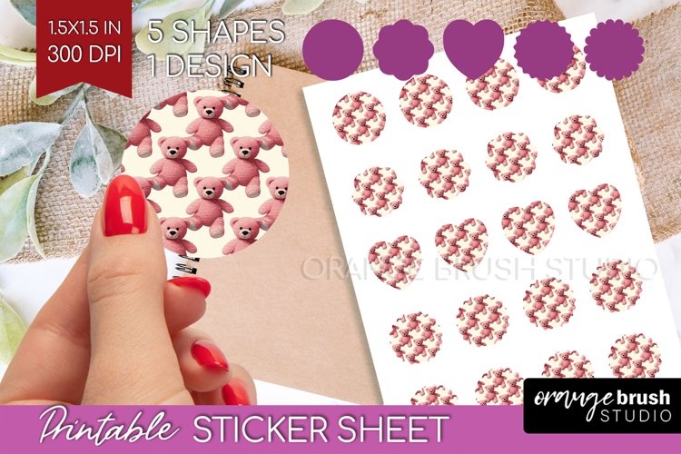 Teddy Bear Round Sticker - Valentine Printable Sticker Sheet example image 1