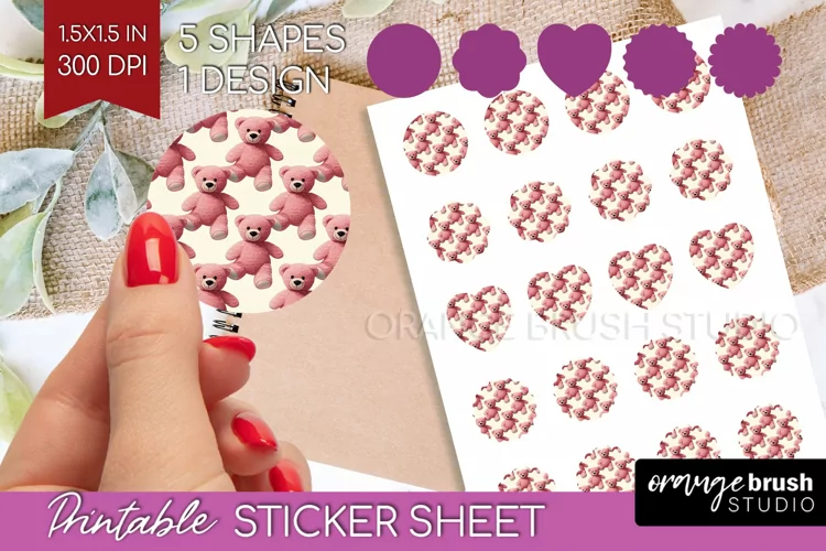Teddy Bear Round Sticker - Valentine Printable Sticker Sheet