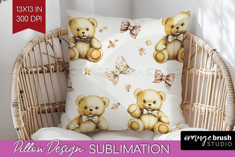 Teddy Bear Pillow Sublimation - Valentine Pillow Cover PNG