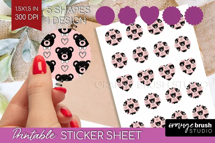 Teddy Bear Round Sticker - Valentine Printable Sticker Sheet