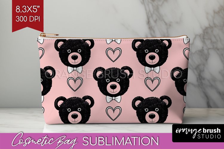 Teddy Bear Cosmetic Bag - Valentine Makeup Bag PNG