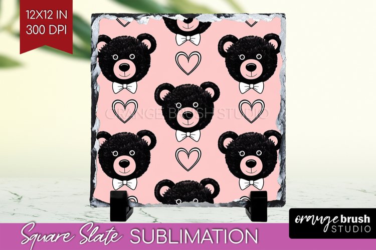 Teddy Bear Slate PNG - Valentine Square Slate Sublimation