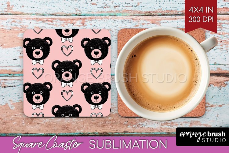 Teddy Bear Square Coaster - Valentine Coaster PNG