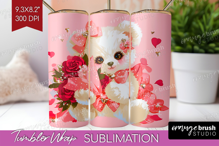 Teddy Bear Valentine Tumbler Wrap Cute Valentines Day PNG