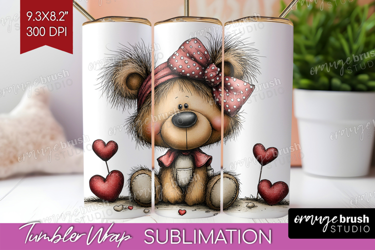 Teddy Bear Valentine Tumbler Wrap Whimsical Animal Tumbler