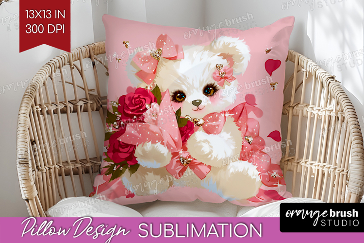 Teddy Bear Valentine Pillow Sublimation Cute Valentines Day