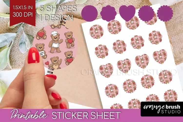 Teddy Bear Round Sticker - Valentine Printable Sticker Sheet