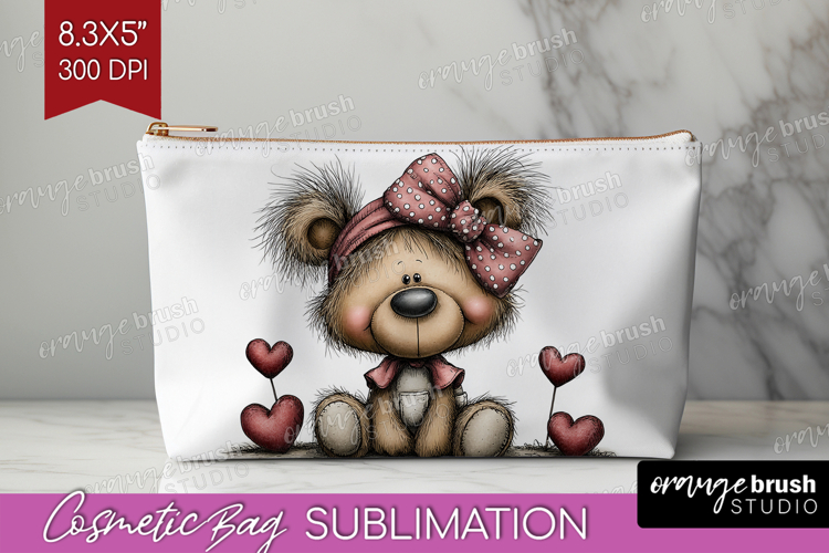 Teddy Bear Valentine Cosmetic Bag Whimsical Animal Makeup