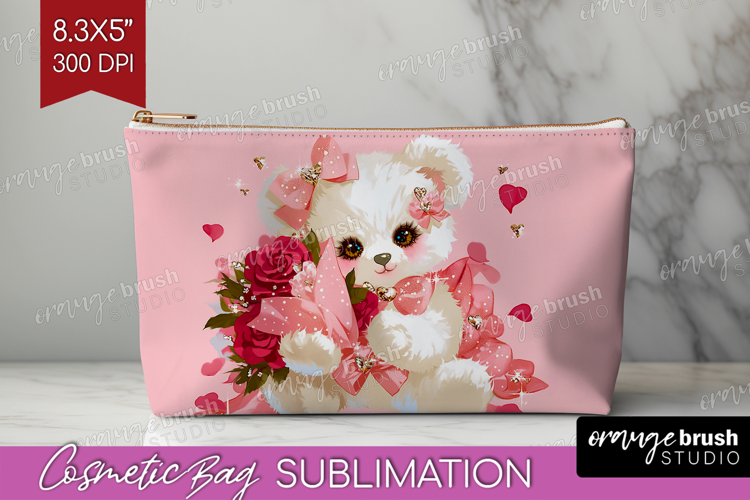 Teddy Bear Valentine Cosmetic Bag Cute Valentines Day Makeup