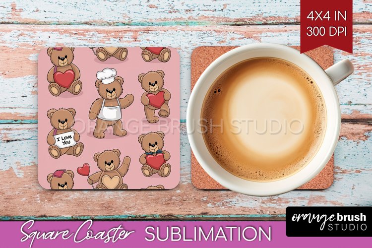 Teddy Bear Square Coaster - Valentine Coaster PNG
