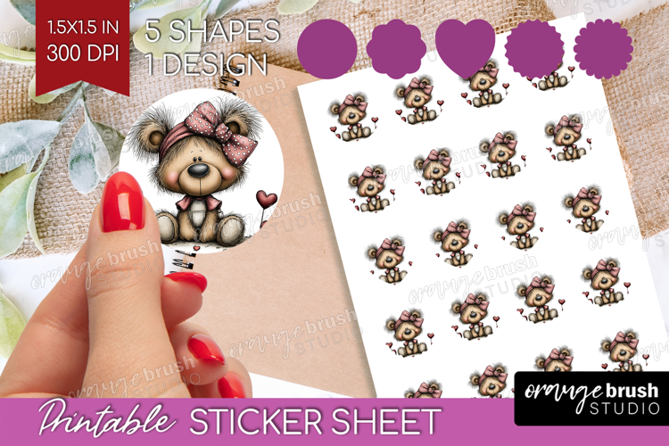 Teddy Bear Valentine Round Sticker Whimsical Animal Sticker