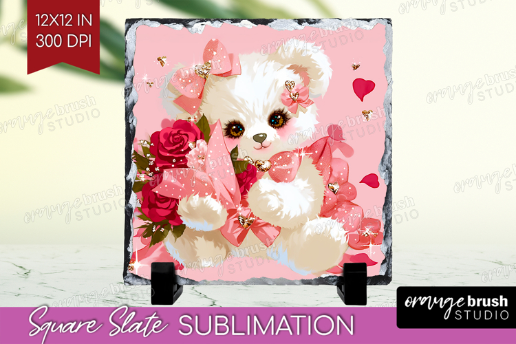 Teddy Bear Valentine Slate PNG Cute Valentines Day Square