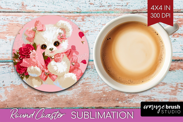 Teddy Bear Valentine Round Coaster Cute Valentines Day PNG
