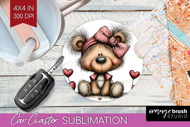 Teddy Bear Valentine Car Coaster Whimsical Animal Coaster