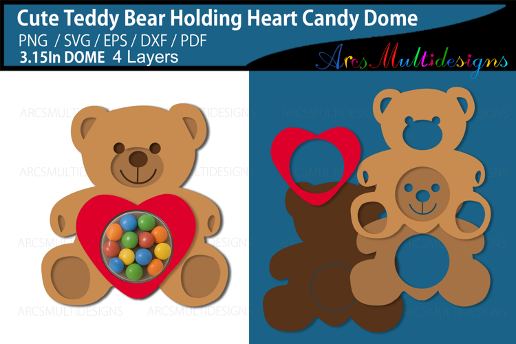 Teddy bear holding heart candy dome