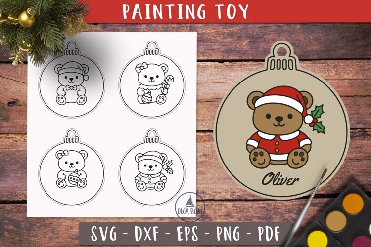 Teddy Bear Ornament Personalized SVG Painting Toy