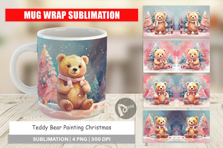 Mug Wrap Design Bear Christmas Painting