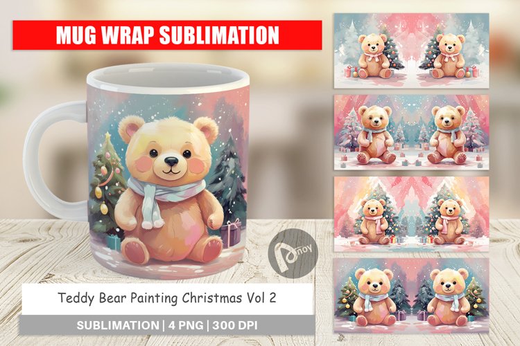 Mug Wrap Design Bear Christmas Painting