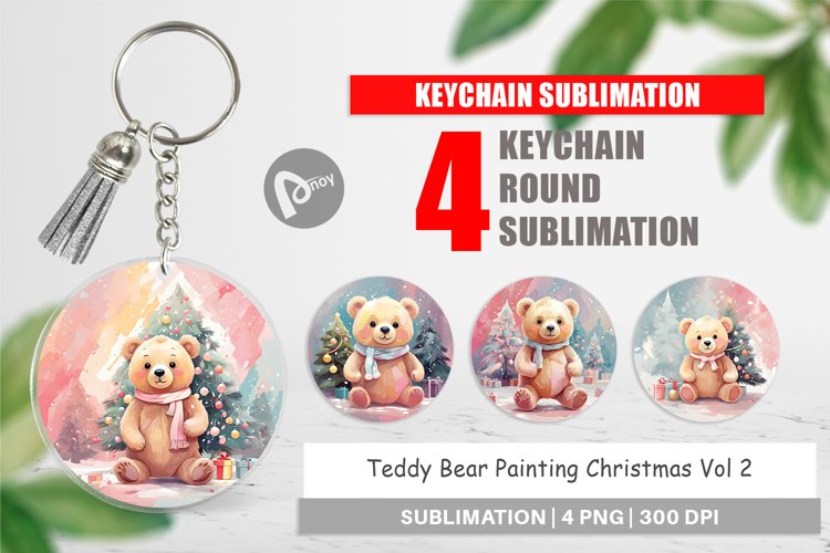 Keychain Bear Christmas Painting