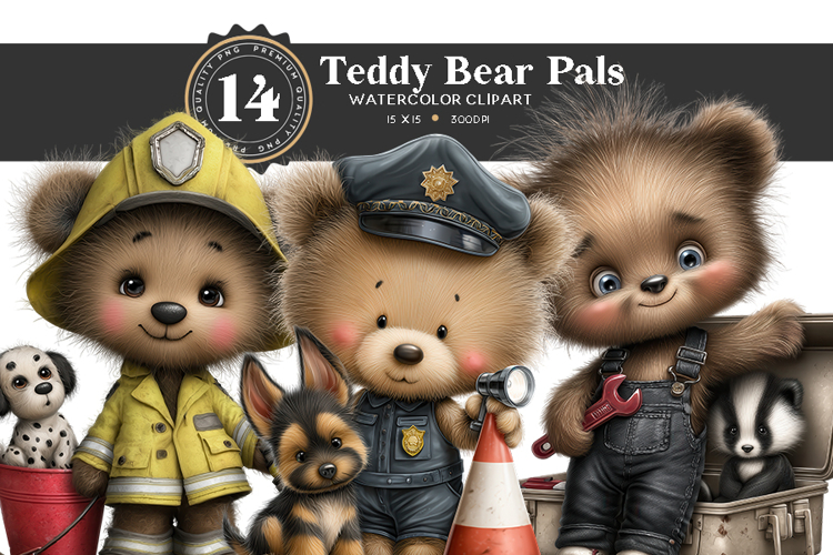 Baby Teddy Bears in Jobs Clipart PNG Set