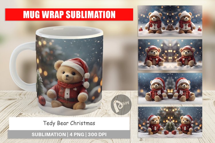 Mug sublimation design Tedy Bear Christmas