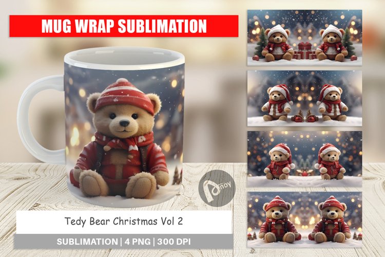 Mug sublimation design Tedy Bear Christmas