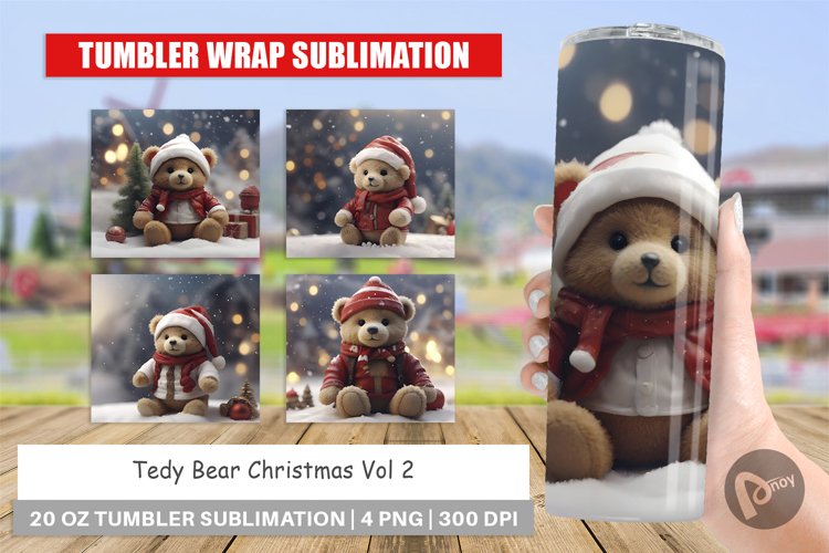 Tumbler Sublimation Tedy Bear Christmas