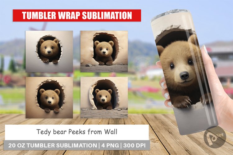 Tumbler Wrap Tedy bear Peeks from Wall