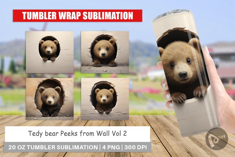 Tumbler Wrap Tedy bear Peeks from Wall